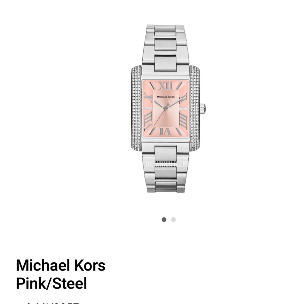Michael Kors Pink and Silver Stainless Steel Rectangular Bracelet Watch